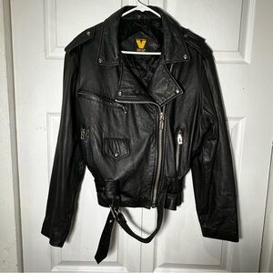 Virginia Slims V Wear Leather Bomber Moto Jacket Vintage Black Size L Excellent